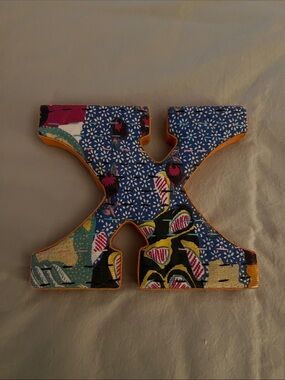 Decorative Fabric Letter X - Blue Floral Patchwork